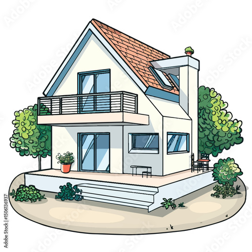 A cute house model of Sustainable Homes vector illustration