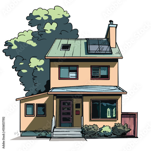 A cute house model of Sustainable Homes vector illustration