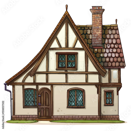 A cute house model of Tudor house vector illustration