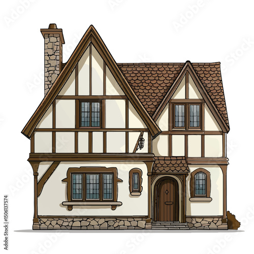 A cute house model of Tudor house vector illustration