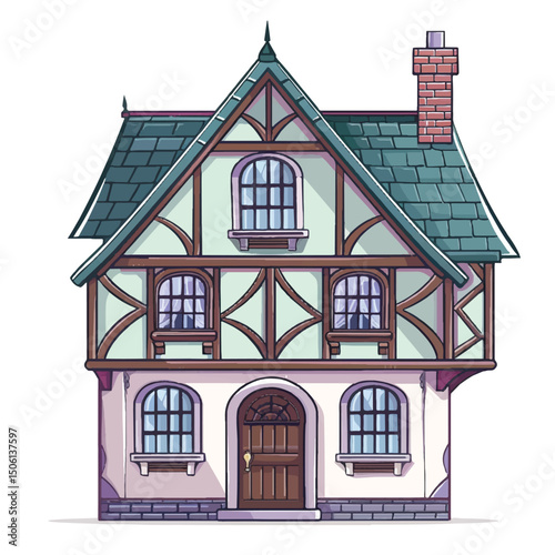 A cute house model of Tudor house vector illustration
