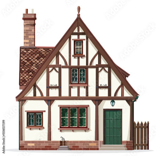 A cute house model of Tudor house vector illustration