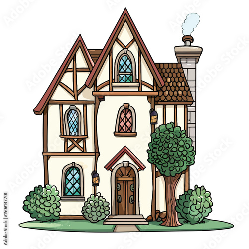 A cute house model of Tudor house vector illustration