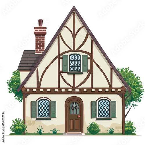 A cute house model of Tudor house vector illustration