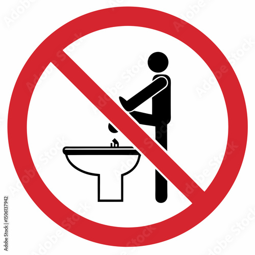 Prohibition sign indicating no foot washing in sink with a red circle and person lifting foot