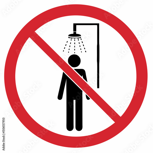 Prohibition sign indicating no showering allowed with a red circle and person under shower