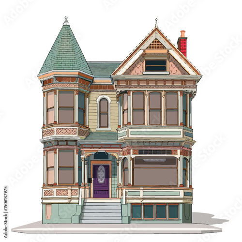 A cute house model of Victorian house vector illustration