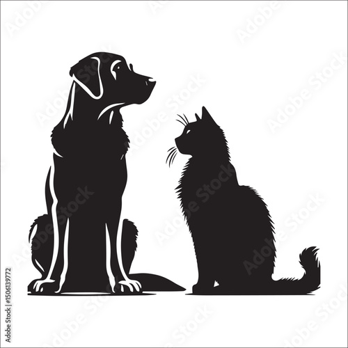 Elegant Black and White Dog and Cat Illustration Perfect for Pet Lovers and Animal Designs