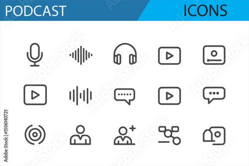 Collection of Podcasting, Audio, and Music Icons for Digital Media