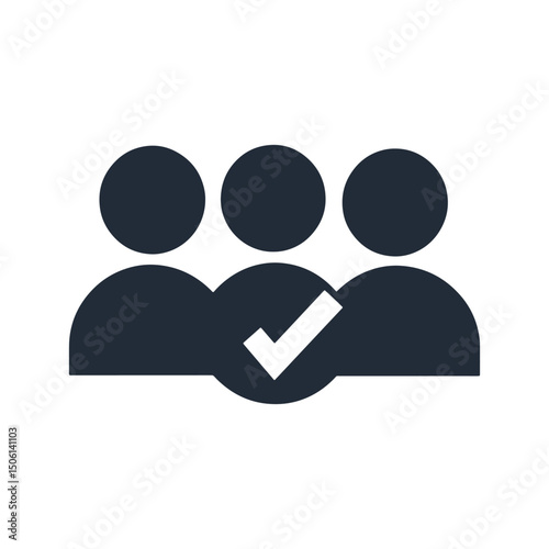 Minimal group icon with a central check mark, representing verified team, approval, or trusted community icon