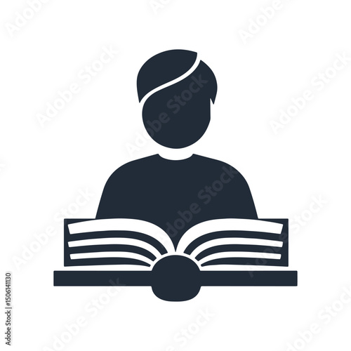 Icon of a student reading a book with neat hairstyle, symbolizing structured education, literacy, and academic focus icon