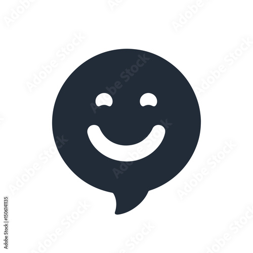 Rounded smiley face in a speech bubble, conveying joy, friendliness, and positive conversation in a minimal icon style icon