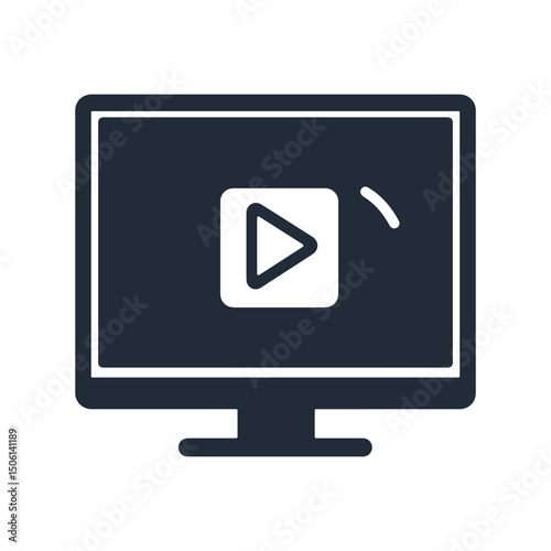 Monitor with a play button icon, representing media, online video, streaming content, and digital playback icon