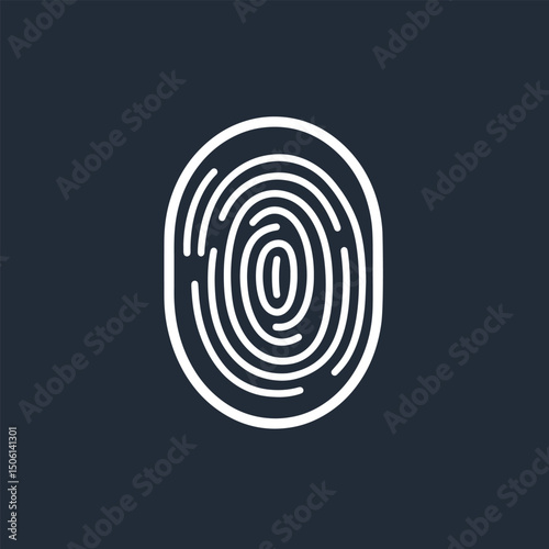 Flat icon of a fingerprint, representing identity, biometric security, and digital authentication