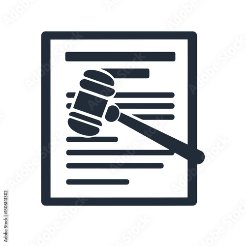 Icon of a legal document with a gavel, symbolizing law, justice, court decisions, and legal paperwork