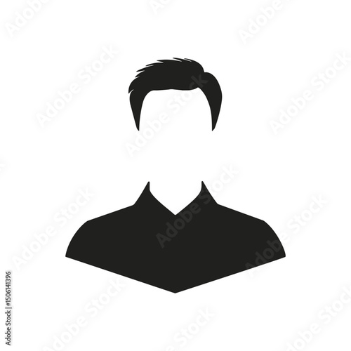 Flat icon of a faceless male avatar with styled hair, representing digital profile, identity, and anonymous user