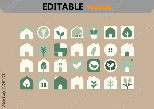 Collection of green house and plant icons for eco friendly design