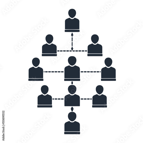Circular layout of connected people icons, illustrating a decentralized network or collaborative team structure