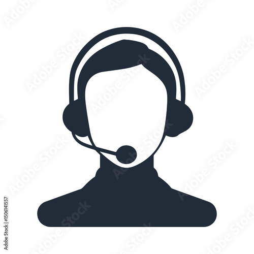 Icon of a person with a headset viewed from the front, symbolizing technical support, communication, and help