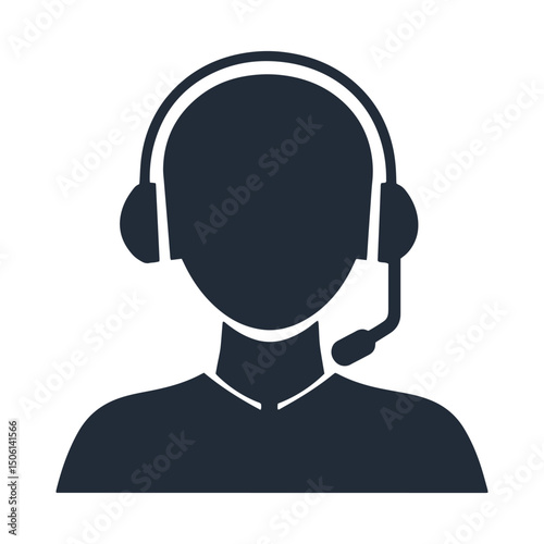 Icon of a person with a modern headset, representing support agent, communication, and technical assistance