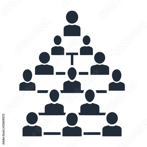 Hierarchical pyramid of human icons, showing a top-down structure for team management or organizational roles