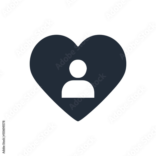 Flat icon of a user placed within a heart, representing emotional connection, care, and personal value