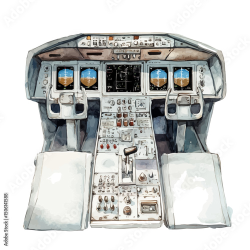 Flight Control, watercolor clipart vector, high quality, isolated on a white background.