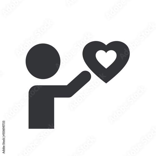 Charity icon showing a person offering a heart, representing kindness, generosity, and emotional support