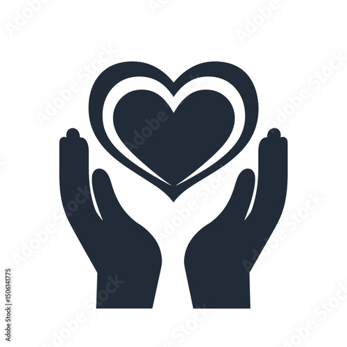 Charity icon of two hands holding a heart, symbolizing love, care, and emotional support