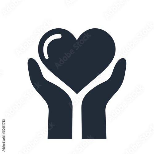 Support icon featuring two open hands lifting a heart, representing kindness, generosity, and emotional well-being
