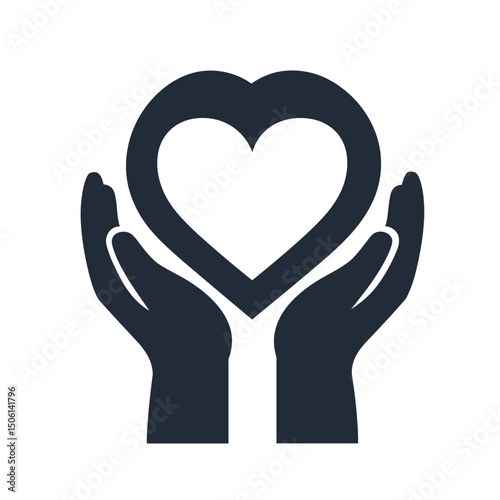 Heart care icon showing open hands under a heart, symbolizing compassion, safety, and kindness