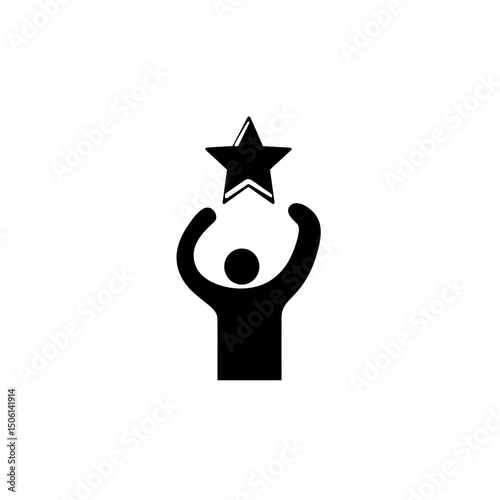 Achievement icon of a person holding a star above their head, symbolizing success, recognition, and accomplishment