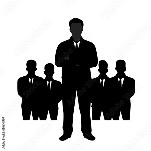 Confident businessperson leading a team, representing teamwork, leadership, corporate group, management, and team success in the workplace