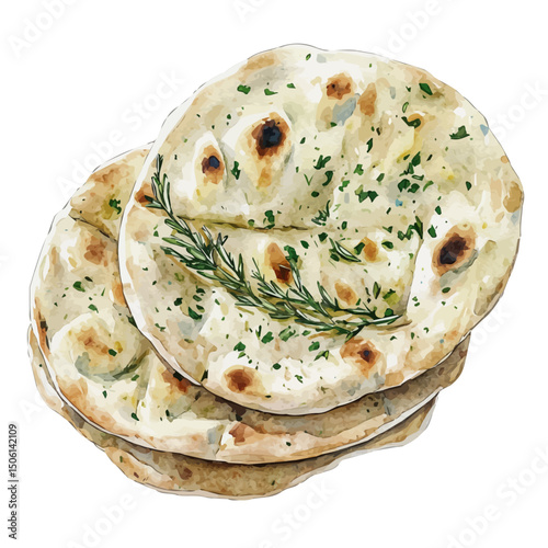 Flatbread, watercolor vector, high quality, isolated on a white background.