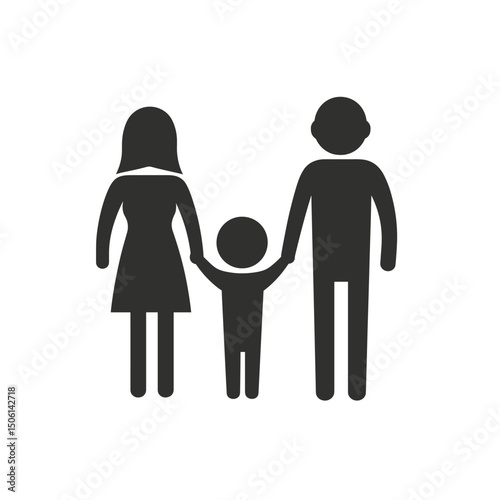 Family icon with two adults and a child holding hands, illustrating family, parenthood, love, care, unity, support, parenting, relationship, and togetherness