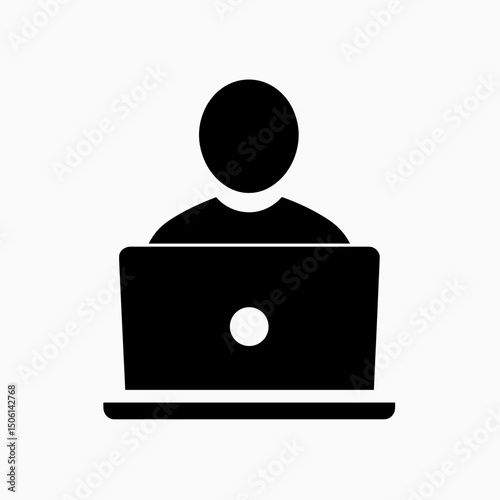 Minimalist icon of person using a laptop, illustrating user, technology, computer, online, work, office, student, digital, remote, and workspace