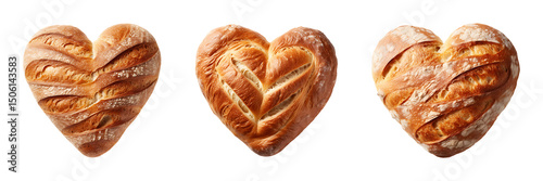 Set of heart shaped breads isolated on transparent background