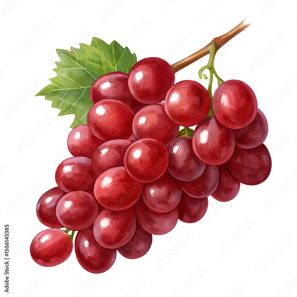 Fototapeta premium Red Grapes Bunch Isolated on Transparent Background – Fresh Juicy Fruit Clipart