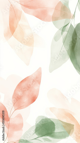 Watercolor Leaves: A serene watercolor composition with delicate leaves in shades of green and pink evokes a sense of calm, perfect for artistic projects and decorative design.