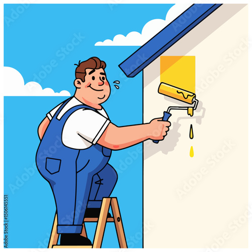 painter with paint roller, man painting wall