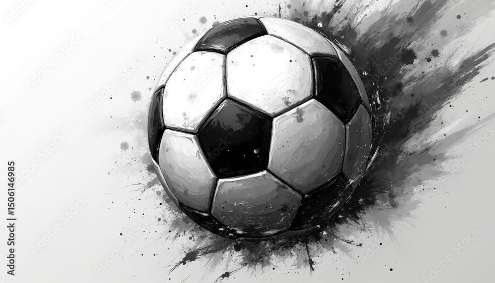 Fototapeta premium Abstract black white art soccer ball illustration. Artistic sport theme, goal, team, competition. Ideal for posters, prints, web design, social media, ads, banner. Minimalist modern design with