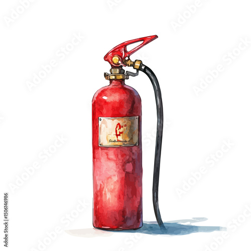 watercolor of Fire Extinguisher, vector high quality, isolated on a white background.