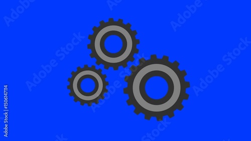 Animated video of black driving and driven gears on a blue background, rotating clockwise.