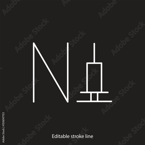 No syringe, hormones, antibiotic, drugs icon. No injection symbol. Vector stock illustration isolated on black background for design template medical, pharmacy, hospital. Editable stroke line.