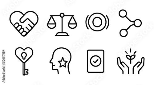 Charity and support line icons set – outline, nonprofit, aid and community symbols