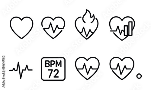 Heart health line icons set – fitness, wellness, medical and healthcare symbols