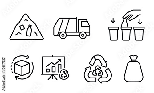 Waste management line icons set – recycling, environment, eco-friendly symbols