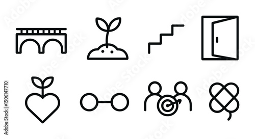 Business and growth line icons set – linear, outline, strategy and progress symbols