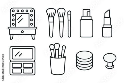 Makeup and beauty line icons set – outline, cosmetic, skincare symbols