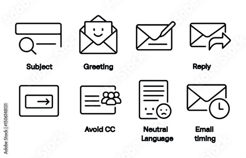 Email communication line icons set – outline, linear, messaging and response symbols